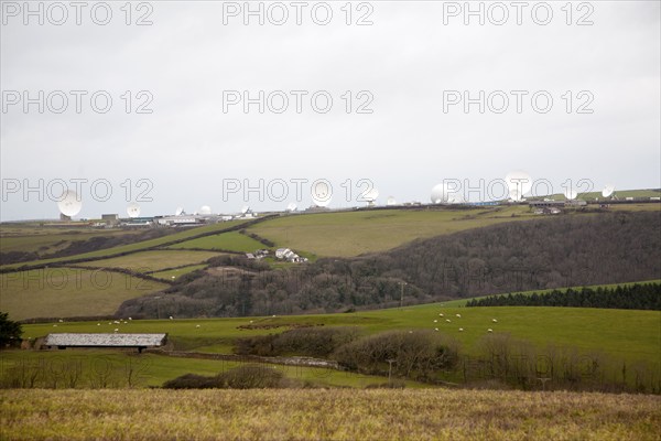 Satellite receiver dishes of GCHQ facility near Bude, Cornwall, England, United Kingdom, Europe