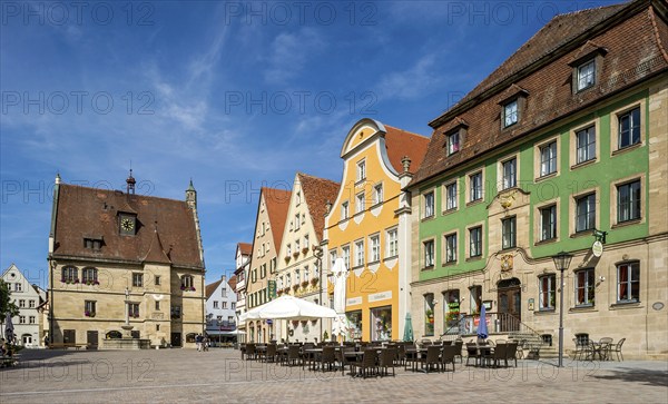 Old town hall, baroque town houses with Gasthof Zur Goldenen Gans, market square, old town centre,