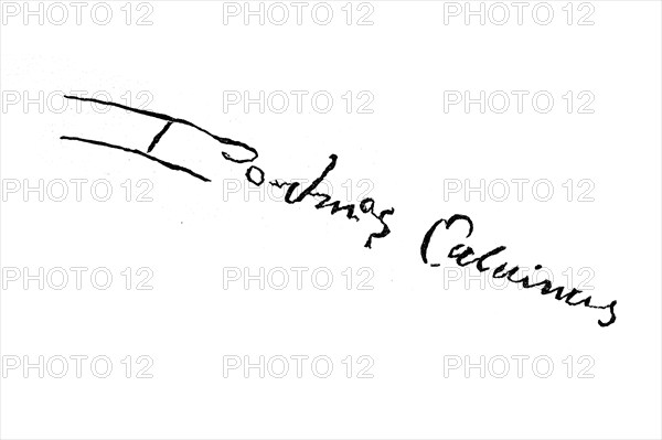 Signature, handwriting of John Calvin, historical, digital reproduction of an original from the
