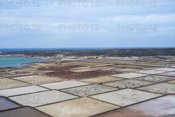 Sea salt extraction, Janubio salt works, Salinas de Janubio, Lanzarote, Canary Islands, Spain,