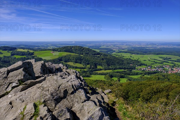 Rock at the summit, Milseburg, near Hofbieber, Kuppenrhön, Rhön, Hesse, Germany, Europe