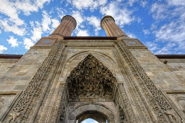 Twin minaret Cifte Minareli Madrasa, Erzurum, Turkey, Asia