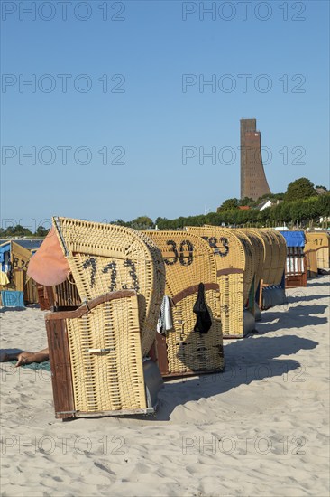 Beach chairs, beach, naval memorial, Laboe, Schleswig-Holstein, Germany, Europe