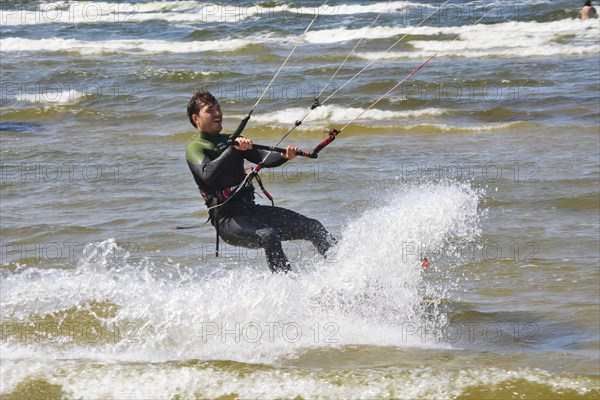 Kitesurfer on Baltic Sea at Swinoujscie, Western Pomerania, Poland, Europe