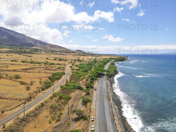 Aerial view Maui Island Beach, Hawaii. Launiupoko State Beach during hot summer