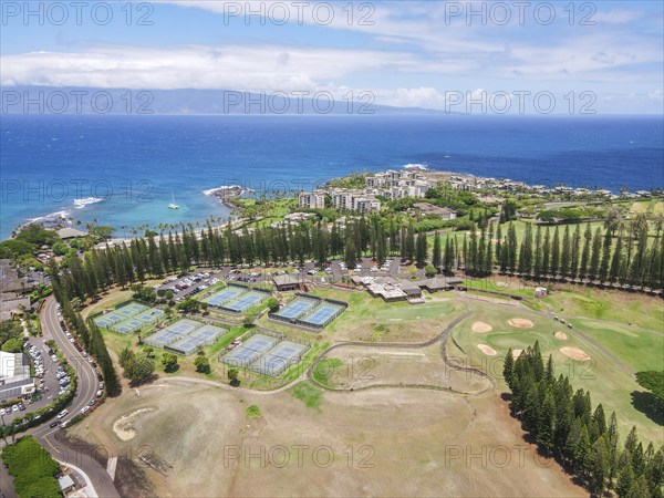 Aerial view of tropical destination with white sand and turquoise water. Kapalua coast in Maui,