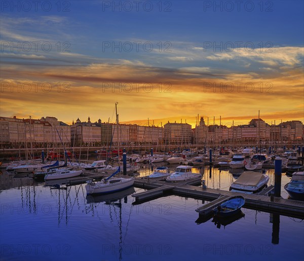 La Coruna sunset port marina in Galicia of Spain