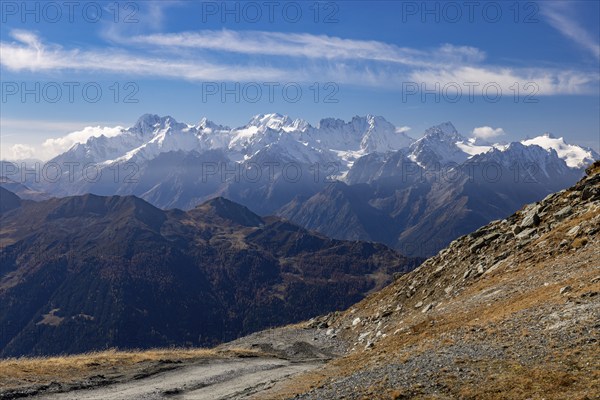 Mountain group around Aiguilles d'Argentiere, in the background Mont Blanc, Verbier, Valais,