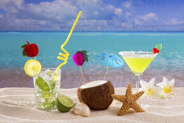 Caribbean tropical sand beach cocktails mojito margarita