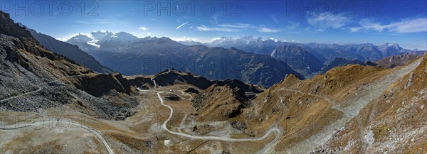 View from Les Attelas of the Valais Alps with Val de Bagnes, on the left Grand Combin with glacier
