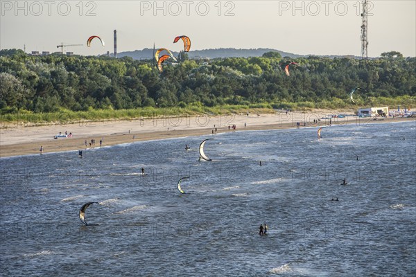 Kitesurfer on Baltic Sea at Swinoujscie, Western Pomerania, Baltic Sea, Poland, Europe