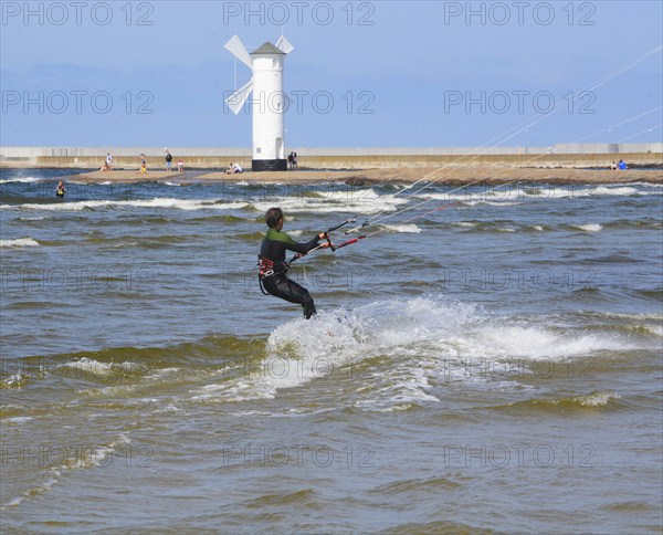 Kitesurfer on Baltic Sea at Swinoujscie, Western Pomerania, Poland, Europe
