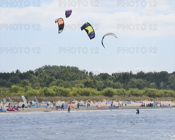 Kitesurfer on Baltic Sea at Swinoujscie, Western Pomerania, Poland, Europe