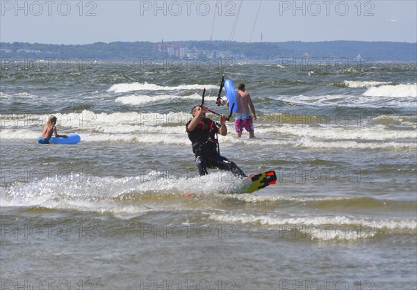 Kitesurfer on Baltic Sea at Swinoujscie, Western Pomerania, Poland, Europe