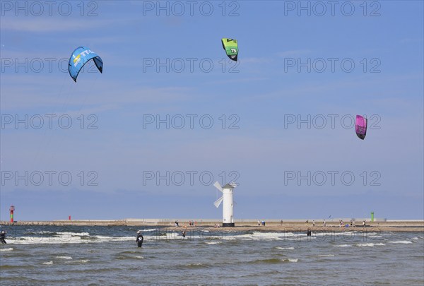 Kitesurfer on Baltic Sea at Swinoujscie, Western Pomerania, Poland, Europe