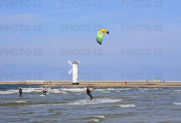 Kitesurfer on Baltic Sea at Swinoujscie, Western Pomerania, Poland, Europe