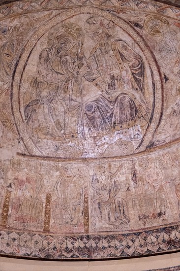 Coronation of Mary for her son Jesus Christ, wall paintings of Osia, XIII century, fresco torn and