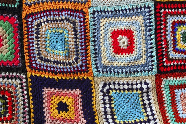 Crochet patchwork colorful pattern handcraft fabric blanket