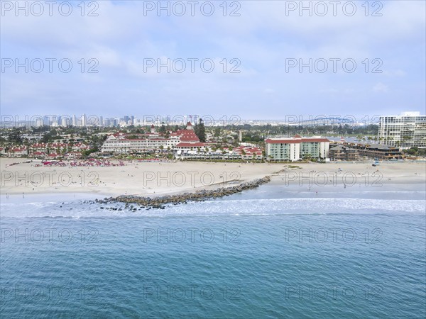 Aerial view of Coronado Island situated just across the Big Bay from downtown San Diego,