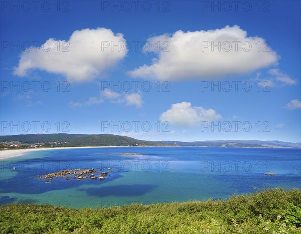 Aerial view of Finisterre langosteira beach in Galicia Spain