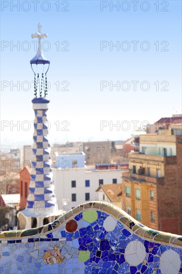Barcelona Park Guell of Gaudi tiles mosaic serpentine bench modernism