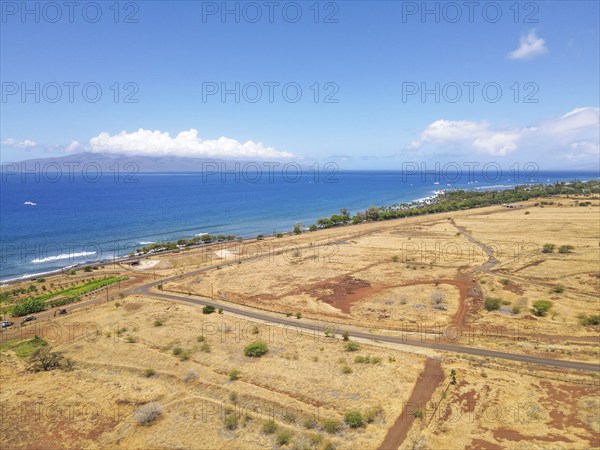 Aerial view Maui Island Beach, Hawaii. Launiupoko State Beach during hot summer