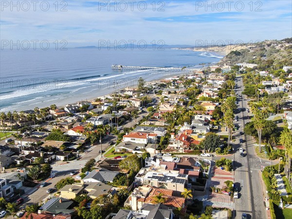 Aerial view of La Jolla Bay, San Diego, California, USA. bay with with luxury villa on the coast