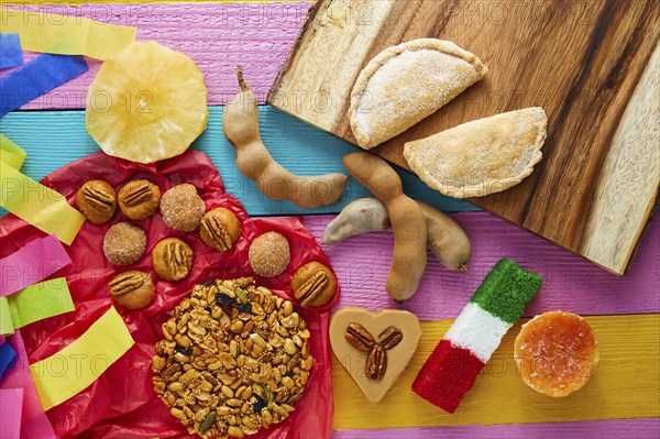 Mexican sweets and pastries cajeta tamarindo coconut flag Palanqueta puerquito