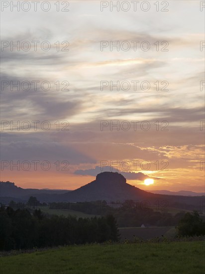 Saxon Switzerland: Lilienstein in the evening light. Saxony, Germany, Europe