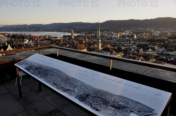 Panoramic view of the old city of Zurich from the roof of the Swiss Federal Institute of Technology