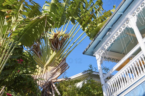 Key west downtown street houses facades in Florida USA