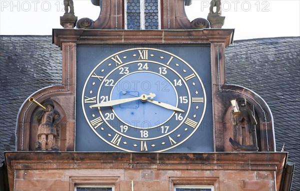 Gabel with a clock, Renaissance Tower, historic Town Hall, Marburg, Hesse, Germany, Europe,