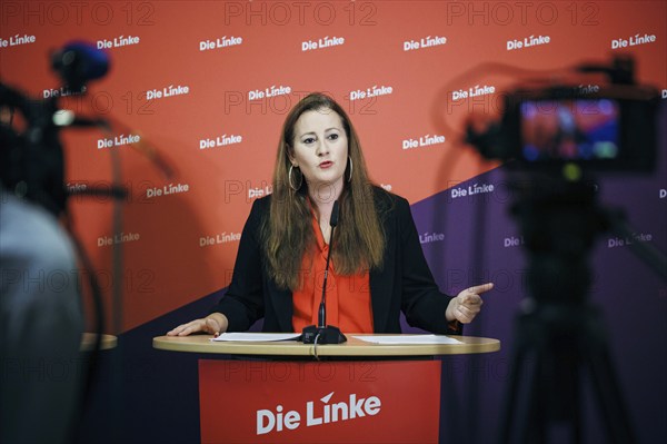Janine Wissler, Chairwoman of the Left Party, recorded at a press conference in Berlin, 19 August