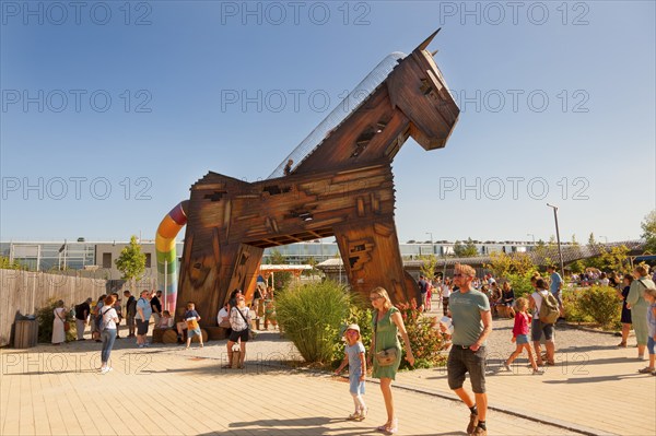 Trojan horse, accessible for children, during Cavalluna summer camp, at SHOWPALAST MÜNCHEN, the
