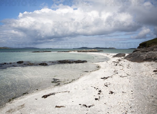 White sand at Traigh Mhor beach, the Cockle Strand, Barra, Outer Hebrides, Scotland, UK