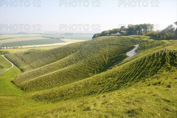 White horse in chalk scarp slope Cherhill, Wiltshire, England, UK dating form 1780