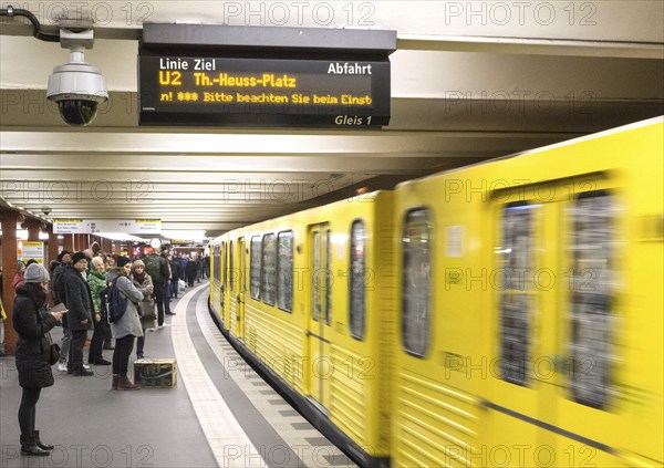 A video surveillance camera is installed at an underground station at Alexanderplatz in Berlin on