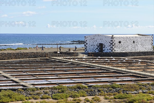 Historic salt works for salt extraction, today the salt museum Museo de la Sal, in the foreground