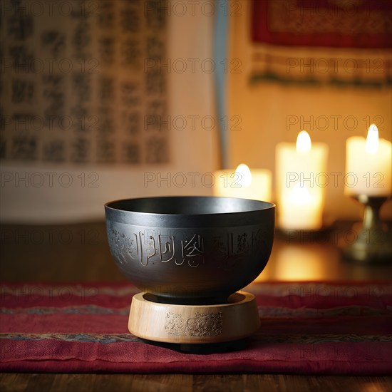 Tibetan singing bowl as Symbolic images for relaxation, AI generated