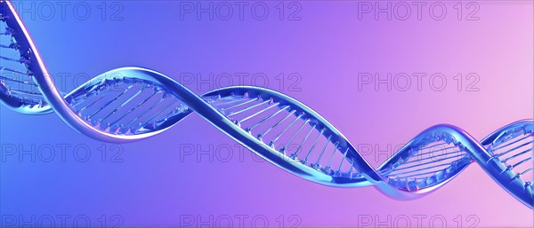 DNA double helix structure against gradient blue background, AI generated