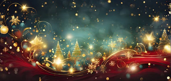 Abstract wallpaper illustration of Christmas symbols for gift cards, swirling shapes and lines, in