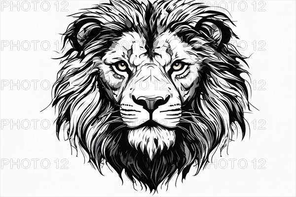 Black and white line art lion, AI generated