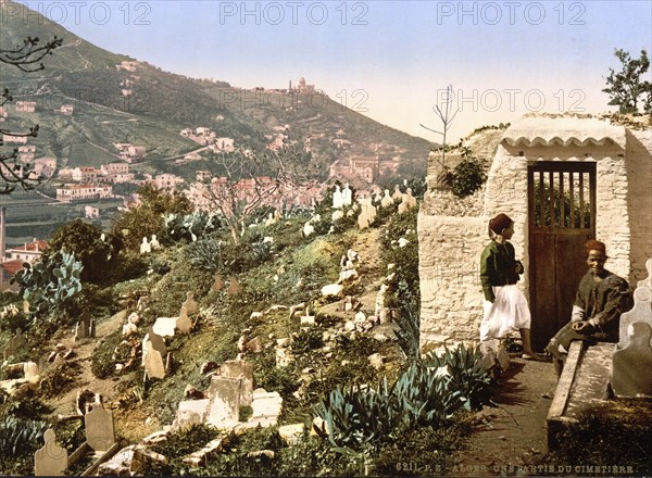 Part of the cemetery, Algiers, Algeria, ca 1890, Historical, digitally restored reproduction from a