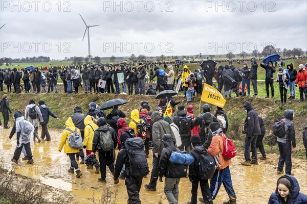 Many thousands of demonstrators march after a demonstration against the demolition of the lignite