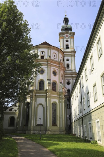 Facade of the Cistercian Abbey Church Fürstenfeld in Fürstenfeldbruck, Upper Bavaria, Bavaria,