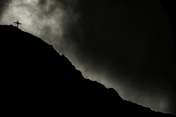 Summit of the Sulzfluh with dramatic cloudy sky, Tschagguns, Rätikon, Montafon, Vorarlberg,