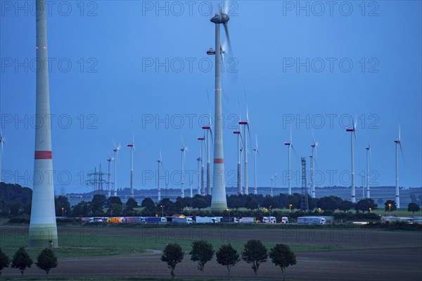 Wind farm, south of the village of Helmern, part of Bad Wünnenberg, Paderborn district, A44