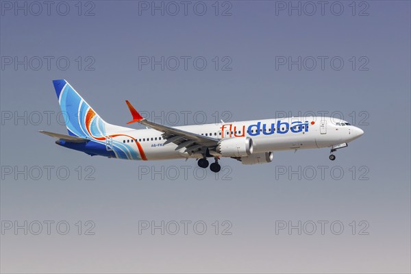 A Boeing 737 MAX 8 aircraft of FlyDubai with the registration A6-FKE at the airport in Dubai,