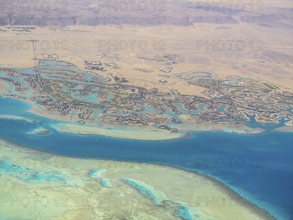 Aerial view, El Gouna tourist resort, Egypt, Africa