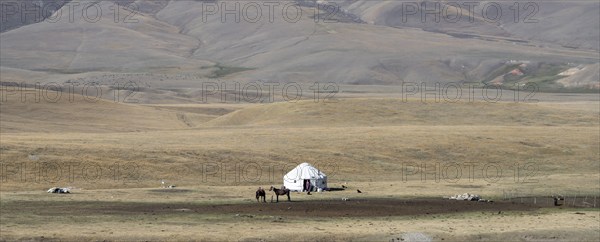 Yurts in the highlands, Pamir Mountains, Osh Province, Kyrgyzstan, Asia